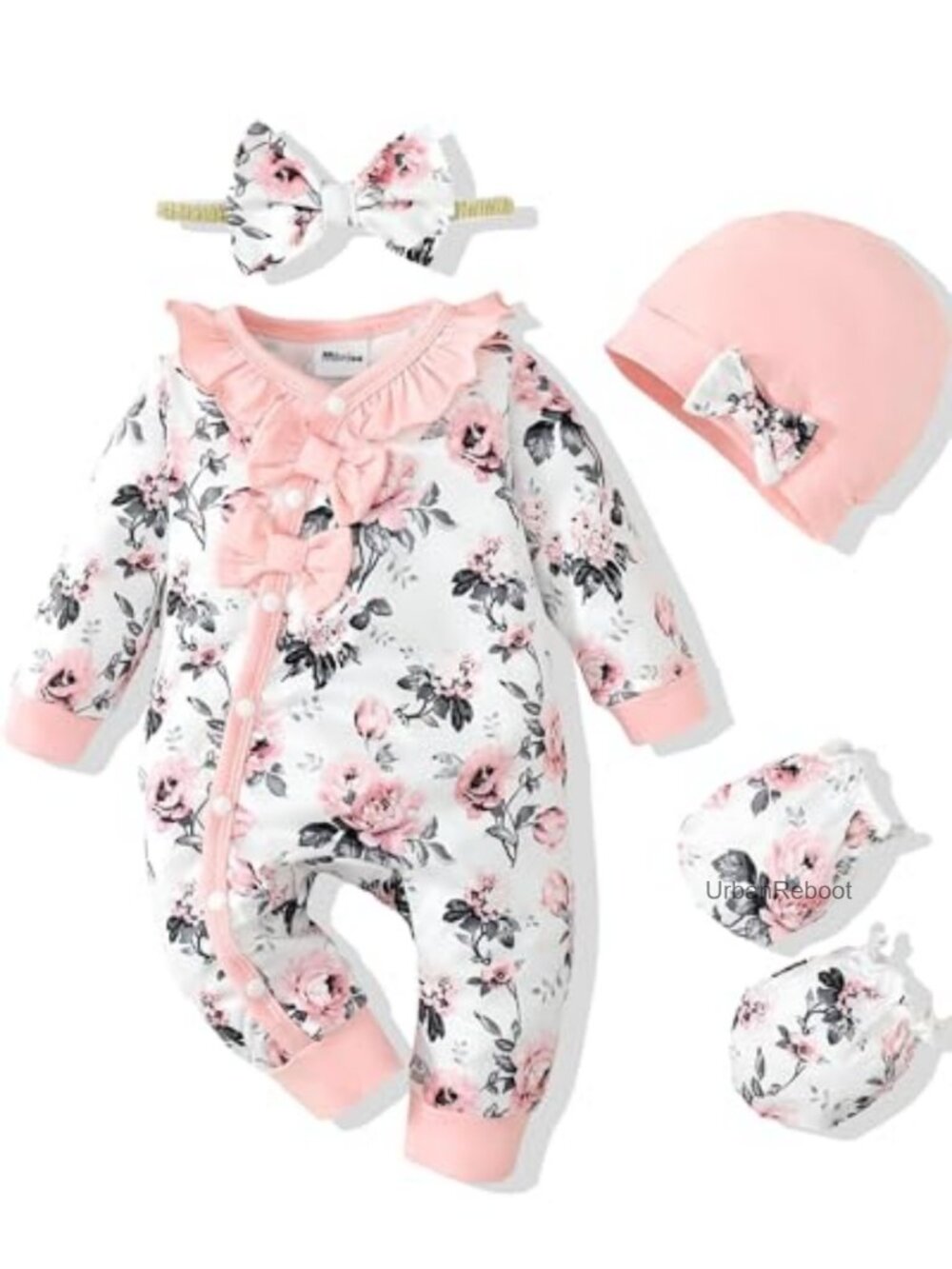 Baby Girl Long Sleeve Romper Cotton Blend with Headband